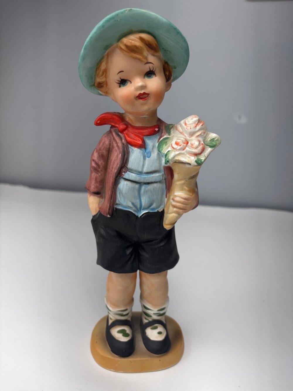 Hand-Painted Porcelain Boy Figurine Japan Hummel Like Adorable Rustic Charm